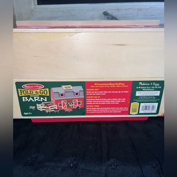 Melissa & Doug Fold & Go Wooden Red Barn Playset w/ Farm Animals Portable Toy - Picture 9 of 9